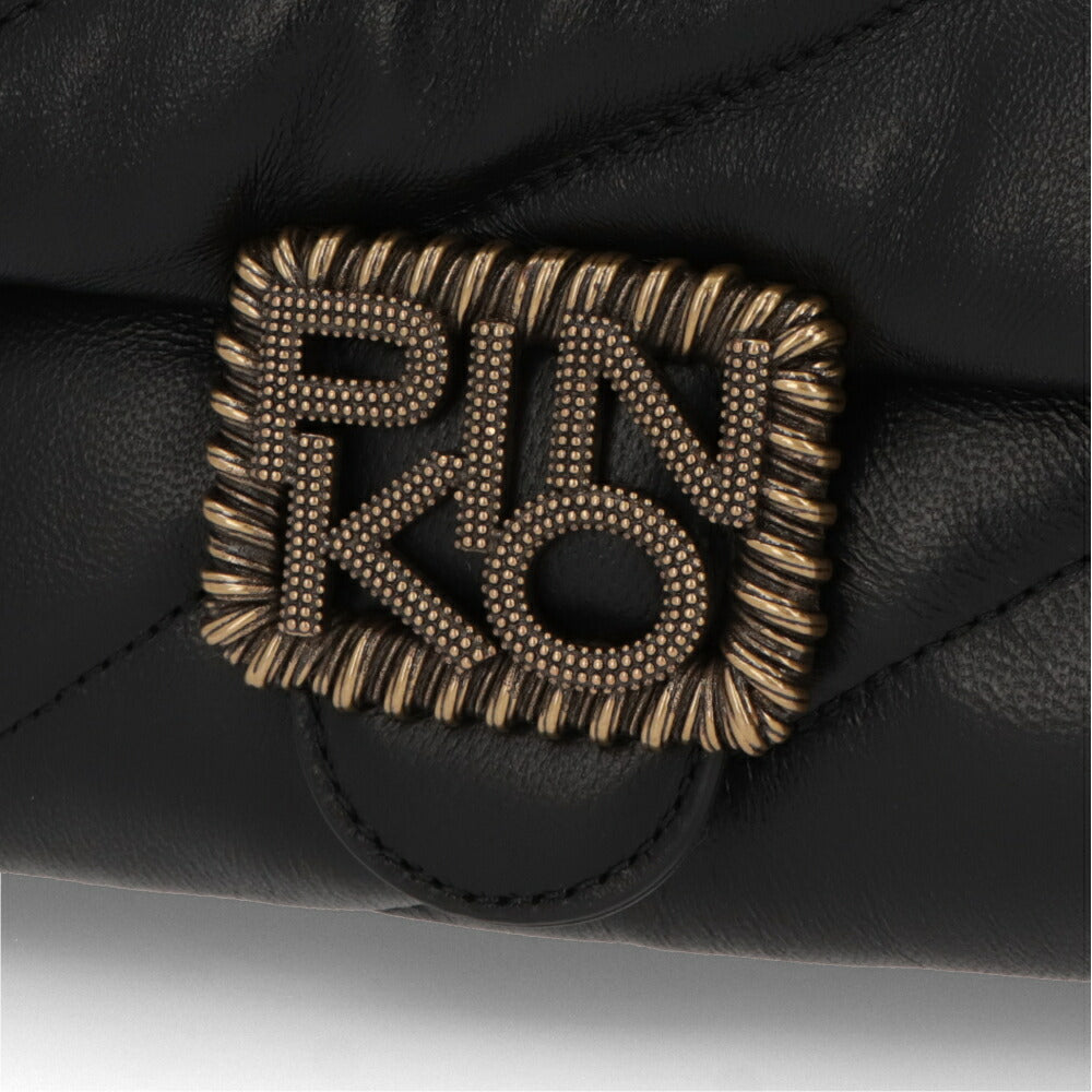 PINKO ショルダーバッグ ベージュ ブラック レザー キルティング 1P22B2-Y6Y3