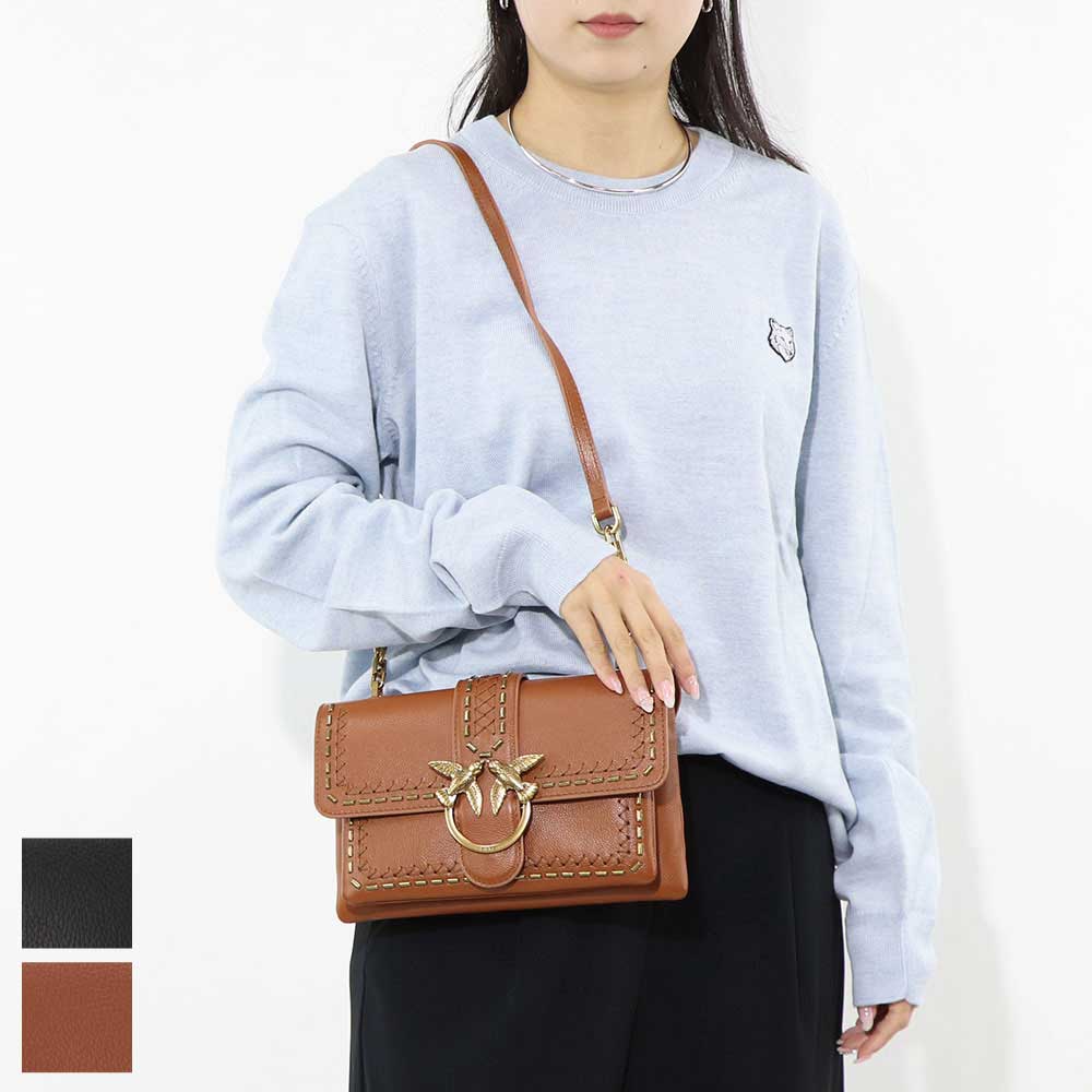 PINKO ショルダーバッグ ブラウン ブラック レザー 1P21SQ-Y65Z