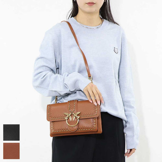 PINKO ショルダーバッグ ブラウン ブラック レザー 1P21SQ-Y65Z