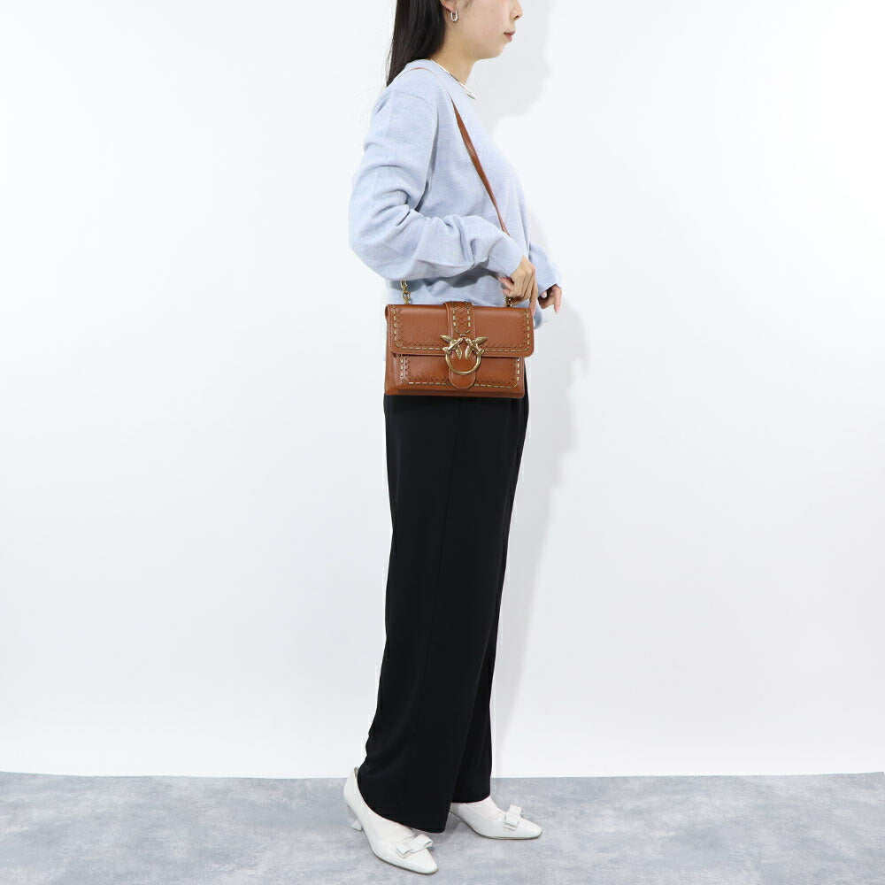 PINKO ショルダーバッグ ブラウン ブラック レザー 1P21SQ-Y65Z