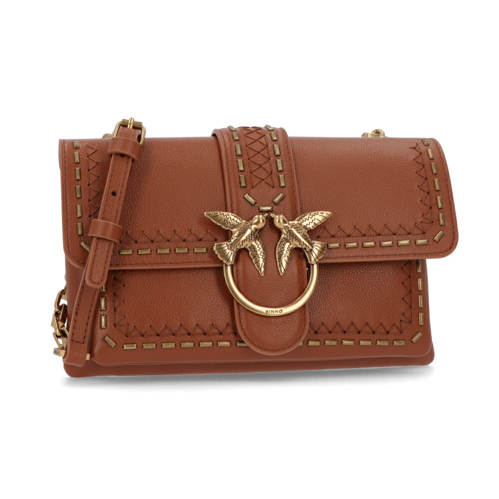 PINKO ショルダーバッグ ブラウン ブラック レザー 1P21SQ-Y65Z