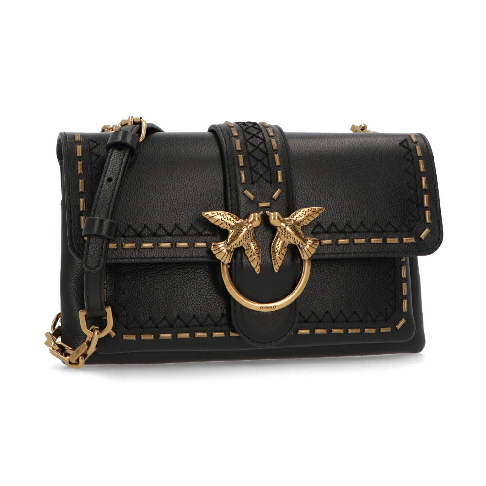 PINKO ショルダーバッグ ブラウン ブラック レザー 1P21SQ-Y65Z