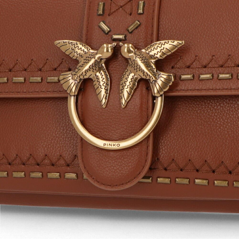 PINKO ショルダーバッグ ブラウン ブラック レザー 1P21SQ-Y65Z