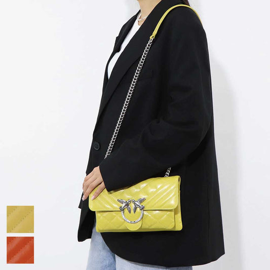 PINKO ショルダーバッグ オレンジ イエロー レザー キルティング 1P21ND-Y66H