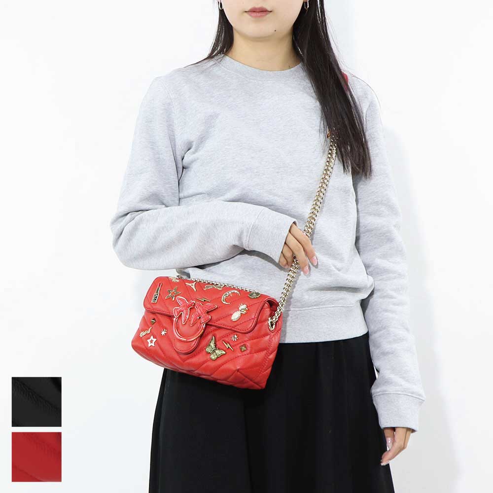 PINKO ショルダーバッグ レッド ブラック レザー スタッズ 1P21PY-Y67B
