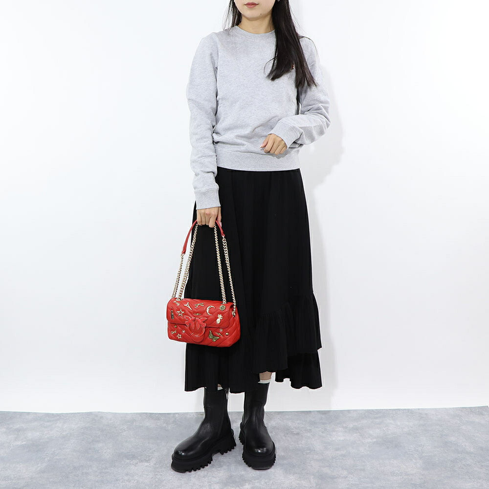 PINKO ショルダーバッグ レッド ブラック レザー スタッズ 1P21PY-Y67B