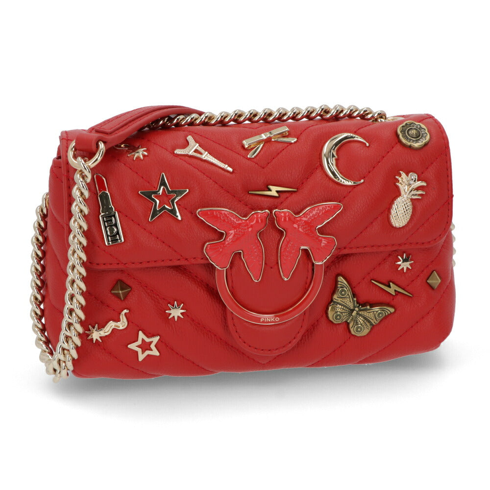 PINKO ショルダーバッグ レッド ブラック レザー スタッズ 1P21PY-Y67B