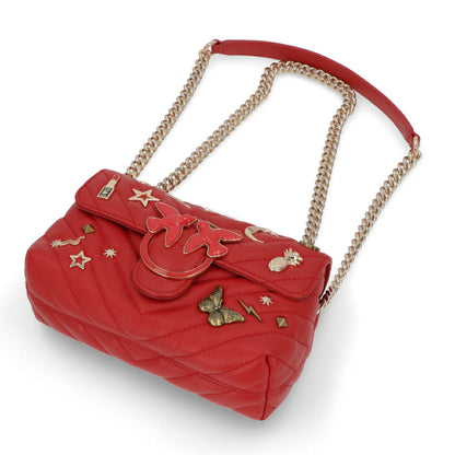 PINKO ショルダーバッグ レッド ブラック レザー スタッズ 1P21PY-Y67B
