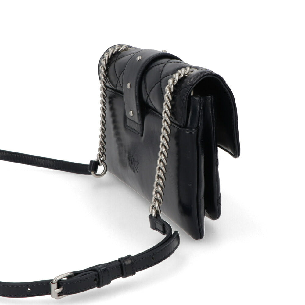 PINKO ショルダーバッグ ネイビー レザー キルティング 1P21UT-Y6MB