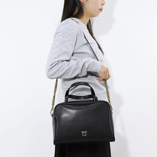 PINKO ハンドバッグ ブラック レザー ショルダーバッグ 1P22GJ-Y6XT