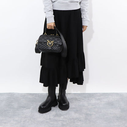 PINKO ハンドバッグ ブラック レザー キルティング ショルダーバッグ 1P22BR-Y7FX