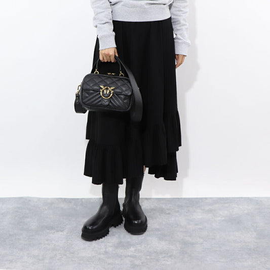 PINKO ハンドバッグ ブラック レザー キルティング ショルダーバッグ 1P22BR-Y7FX