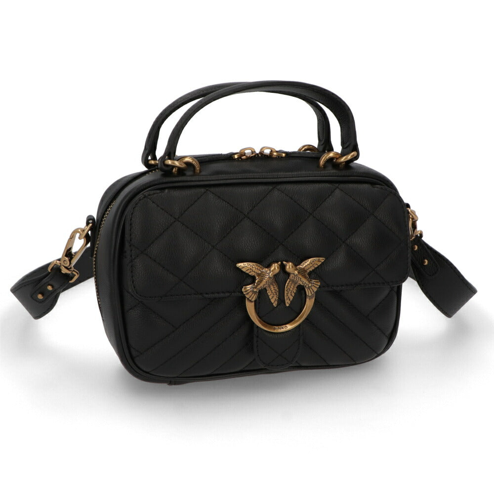 PINKO ハンドバッグ ブラック レザー キルティング ショルダーバッグ 1P22BR-Y7FX