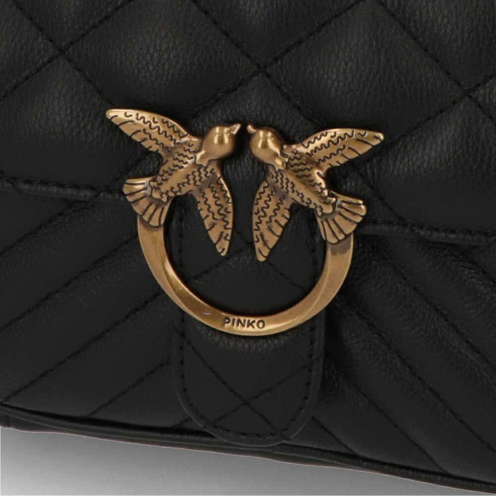 PINKO ハンドバッグ ブラック レザー キルティング ショルダーバッグ 1P22BR-Y7FX