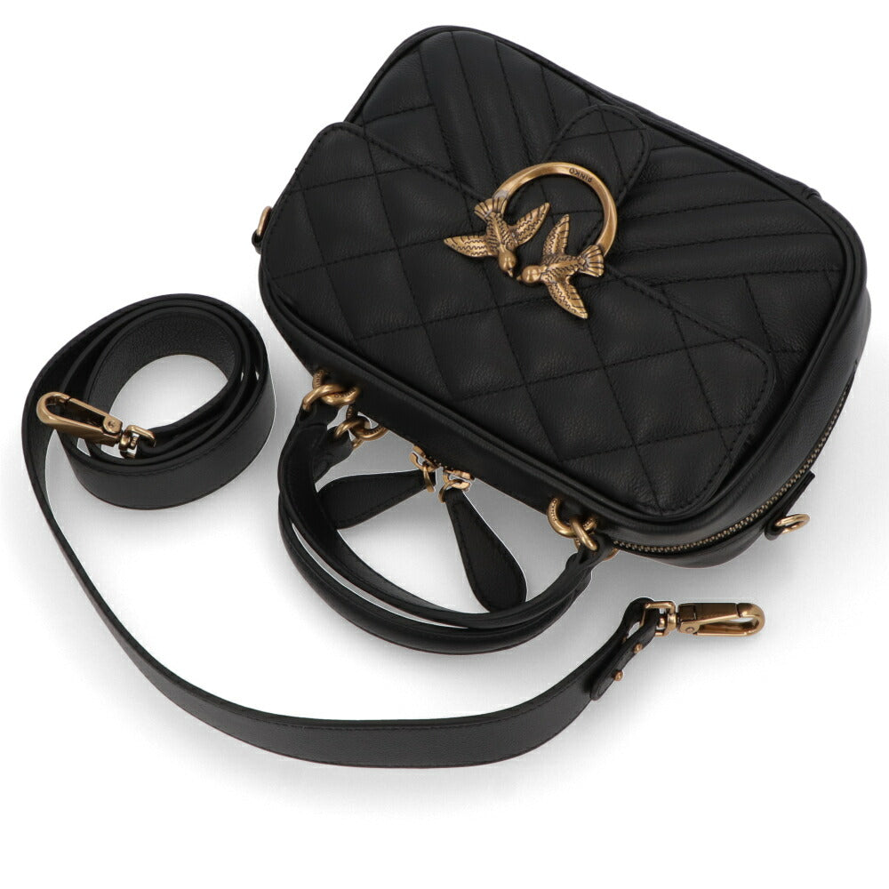 PINKO ハンドバッグ ブラック レザー キルティング ショルダーバッグ 1P22BR-Y7FX