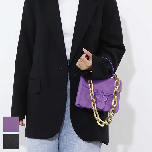 PINKO ハンドバッグ パープル ブラック レザー チェーン ショルダーバッグ 1P22AQ-Y7GK