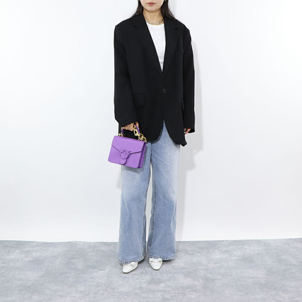 PINKO ハンドバッグ パープル ブラック レザー チェーン ショルダーバッグ 1P22AQ-Y7GK