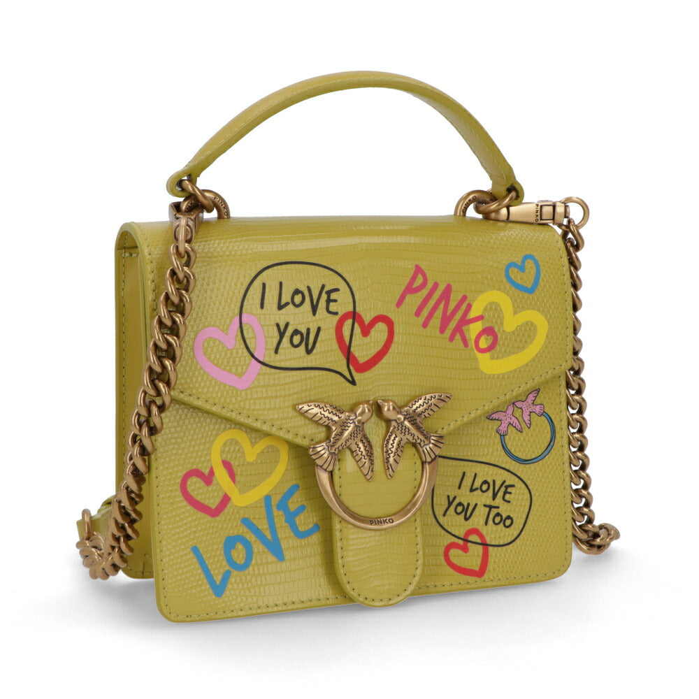 PINKO ハンドバッグ イエロー パープル レザー ショルダーバッグ 1P22W6-A043