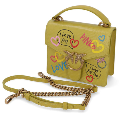 PINKO ハンドバッグ イエロー パープル レザー ショルダーバッグ 1P22W6-A043