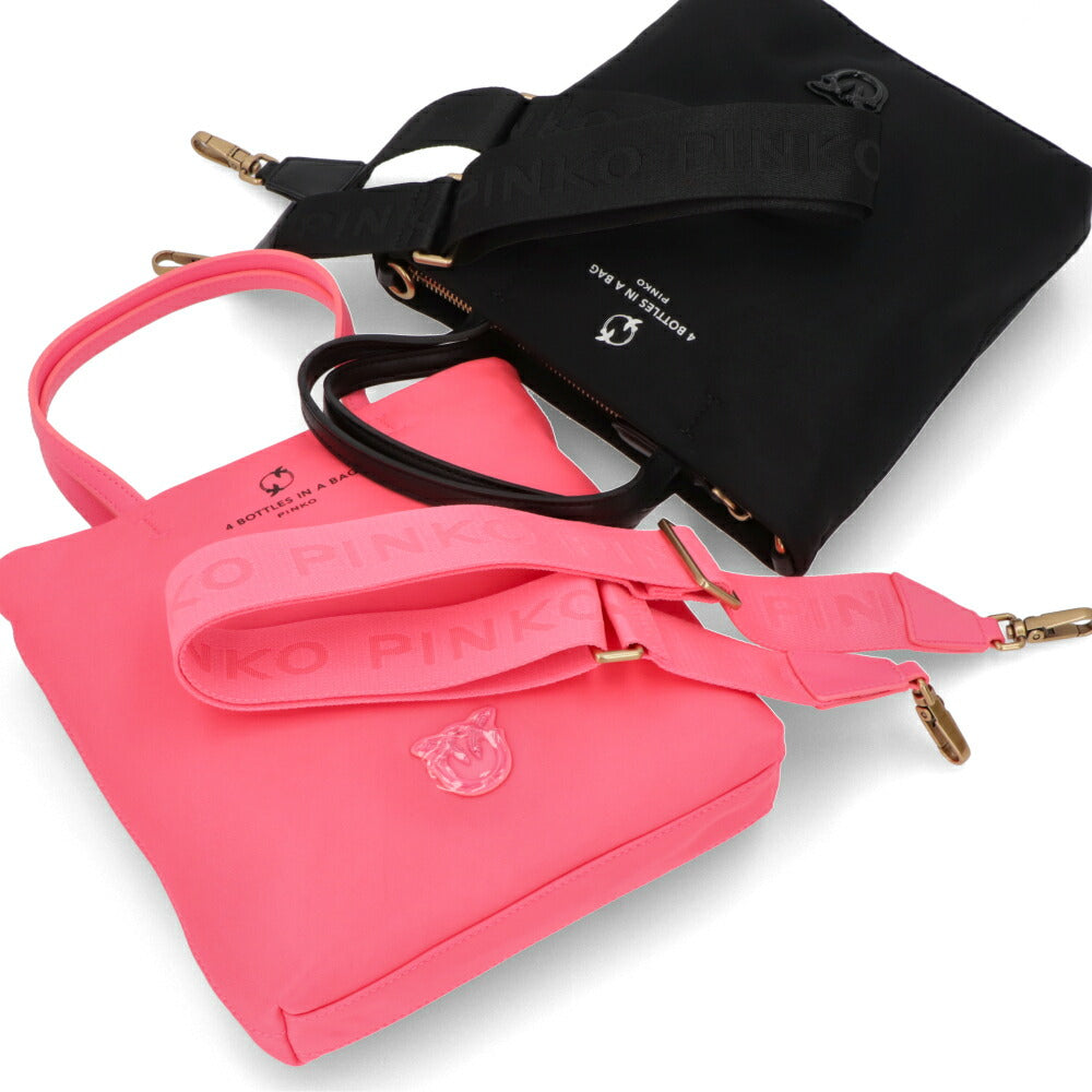 PINKO ハンドバッグ ピンク ブラック ナイロン ショルダーバッグ