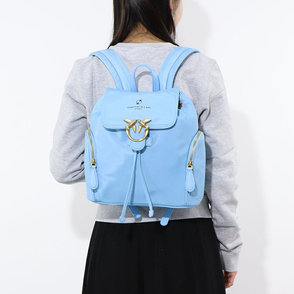 PINKO リュック ブルー バックパック レザー ナイロン 1P22KV-Y7UX