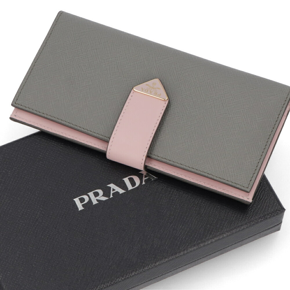 プラダ PRADA 財布 長財布 レディース グレー×ピンク レザー サフィアーノレザー スムースレザー トライアングルロゴ  二つ折り長財布 1MV025 2DYG