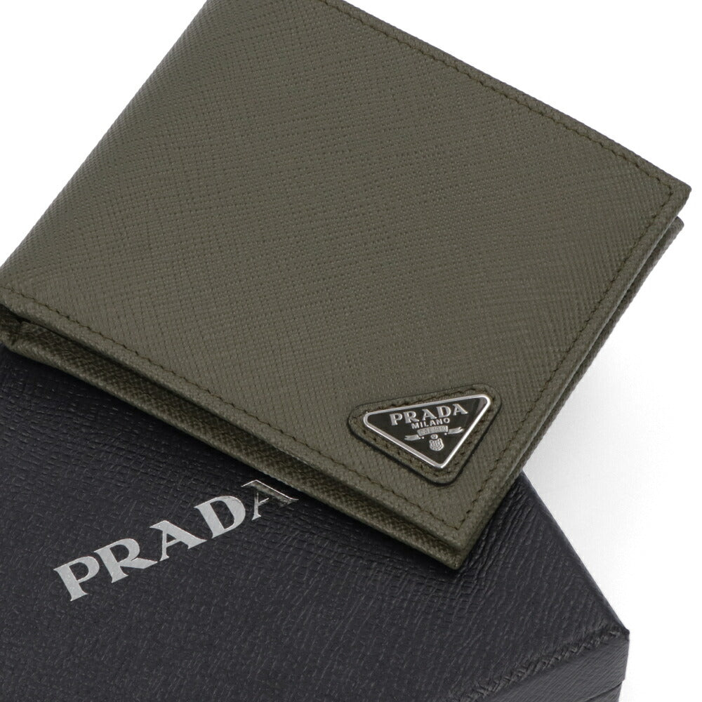 プラダ PRADA 財布 二つ折り財布 メンズ F0009 カーキ サティアーノカーフ 牛革 トライアングルロゴ 小銭入れなし 小銭入れなし 2MO513 QHH
