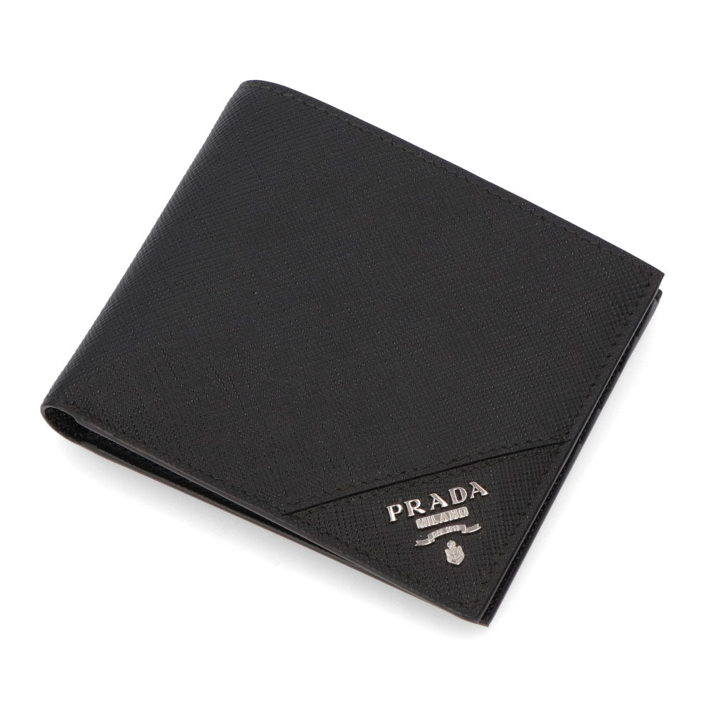 プラダ PRADA 財布 二つ折り財布 メンズ ブラック レザー サフィアーノ カードケース 小銭入れない ロゴプレート 小銭入れなし 2MO513 QME