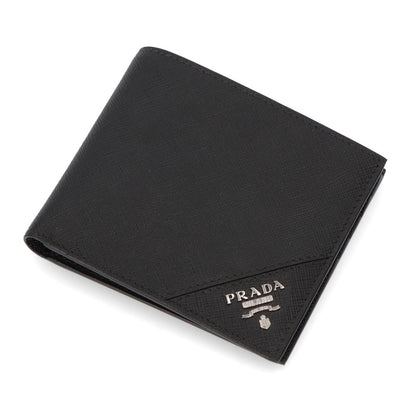 プラダ PRADA 財布 二つ折り財布 メンズ ブラック レザー サフィアーノ カードケース 小銭入れない ロゴプレート 小銭入れなし 2MO513 QME