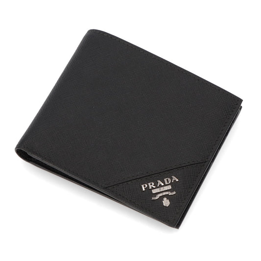 プラダ PRADA 財布 二つ折り財布 メンズ ブラック レザー サフィアーノ カードケース 小銭入れない ロゴプレート 小銭入れなし 2MO513 QME