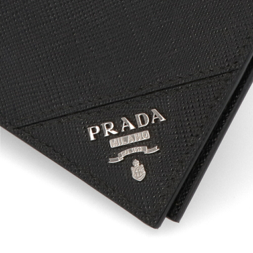 プラダ PRADA 財布 二つ折り財布 メンズ ブラック レザー サフィアーノ カードケース 小銭入れない ロゴプレート 小銭入れなし 2MO513 QME