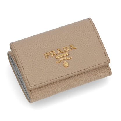 プラダ PRADA 財布 三つ折り財布 レディース ベージュ レザー サフィアーノ トライアングル ロゴ バイカラー ミニ財布 小銭入れ付き 1MH042 ZLP