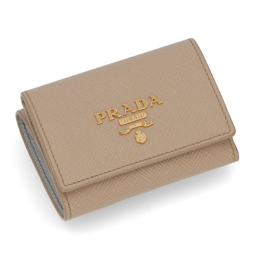 プラダ PRADA 財布 三つ折り財布 レディース ベージュ レザー サフィアーノ トライアングル ロゴ バイカラー ミニ財布 小銭入れ付き 1MH042 ZLP