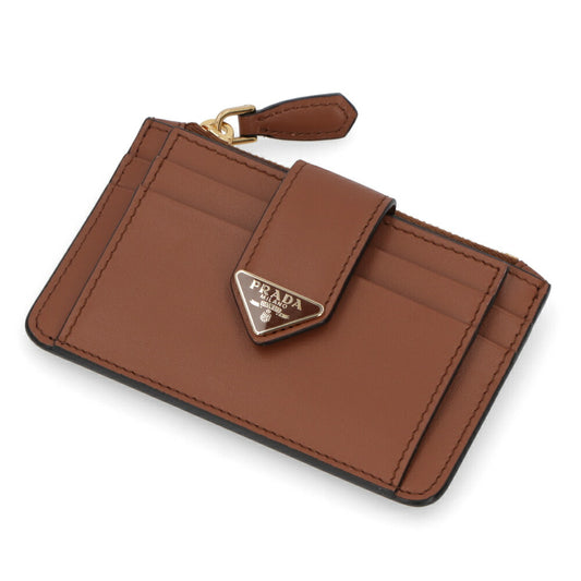 プラダ PRADA 雑貨 カードケース レディース ブラウン サフィアーノレザー トライアングル ロゴ コインケース フラグメントケース 1MC038 2CNP