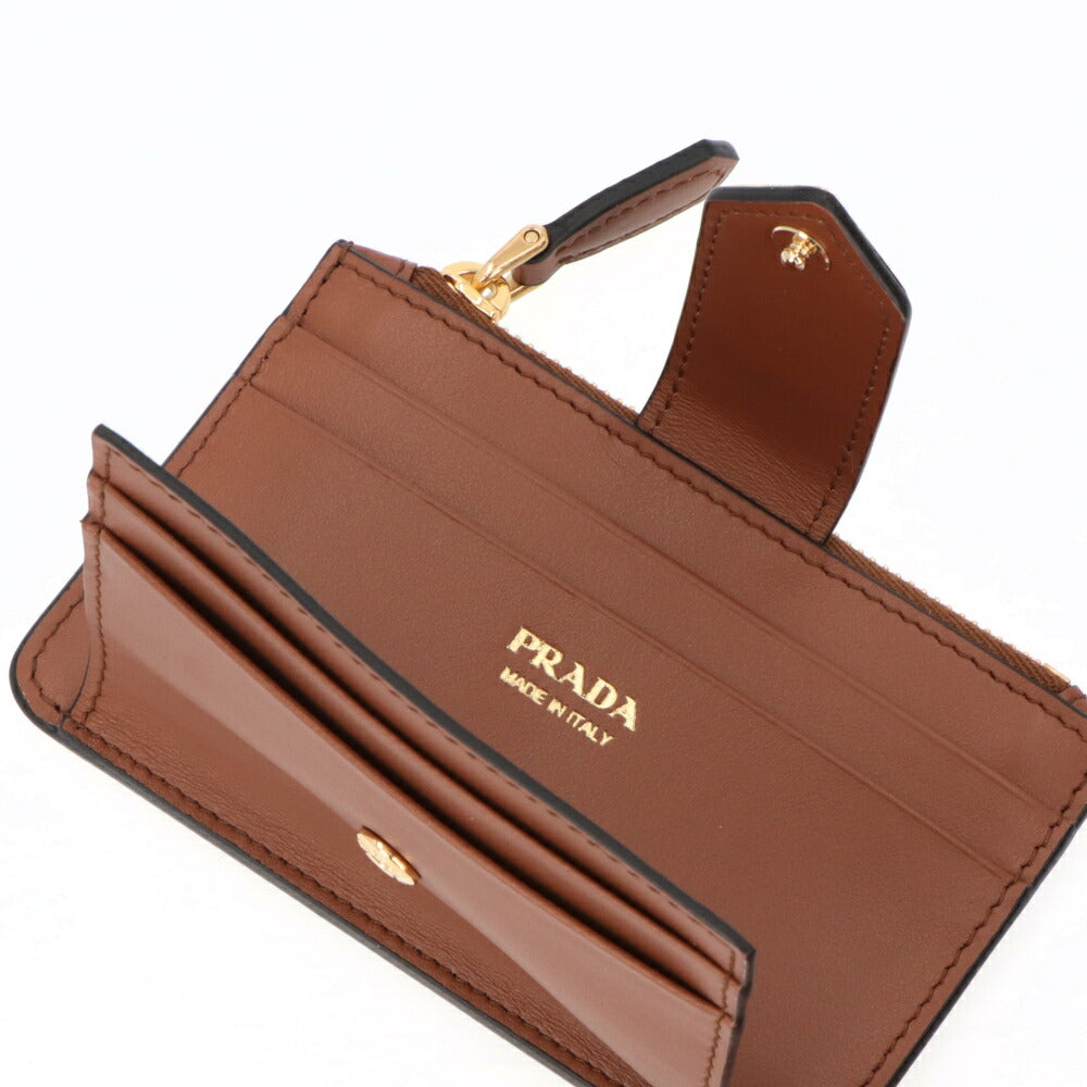 プラダ PRADA 雑貨 カードケース レディース ブラウン サフィアーノレザー トライアングル ロゴ コインケース フラグメントケース 1MC038 2CNP