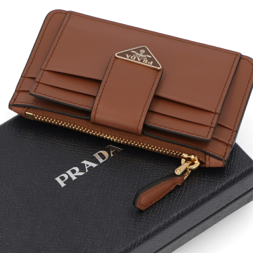プラダ PRADA 雑貨 カードケース レディース ブラウン サフィアーノレザー トライアングル ロゴ コインケース フラグメントケース 1MC038 2CNP