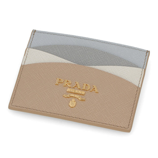 プラダ PRADA 雑貨 カードケース レディース ベージュ カーフレザー サフィアーノ ロゴプレート ミニ財布 マルチカラー 1MC025 ZLP