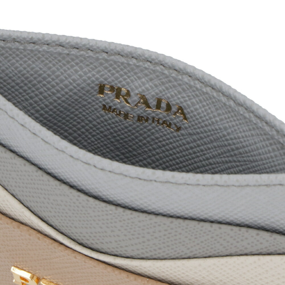 プラダ PRADA 雑貨 カードケース レディース ベージュ カーフレザー サフィアーノ ロゴプレート ミニ財布 マルチカラー 1MC025 ZLP