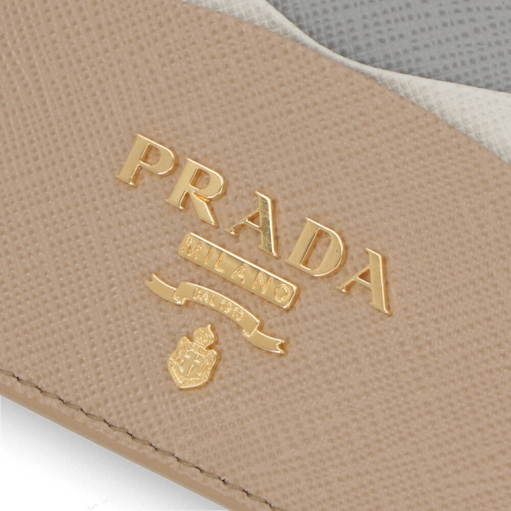 プラダ PRADA 雑貨 カードケース レディース ベージュ カーフレザー サフィアーノ ロゴプレート ミニ財布 マルチカラー 1MC025 ZLP
