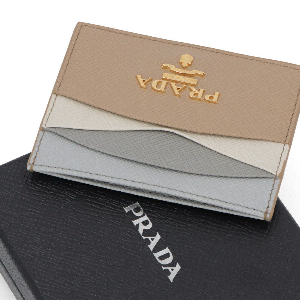 プラダ PRADA 雑貨 カードケース レディース ベージュ カーフレザー サフィアーノ ロゴプレート ミニ財布 マルチカラー 1MC025 ZLP