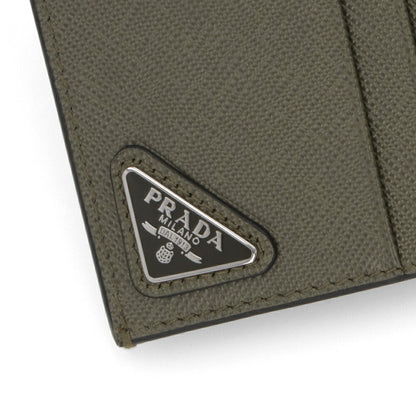 プラダ PRADA 雑貨 カードケース・名刺入れ メンズ ホワイト カーキ レザー トライアングル プレート ミニ財布 パスケース 2MC223 QHH