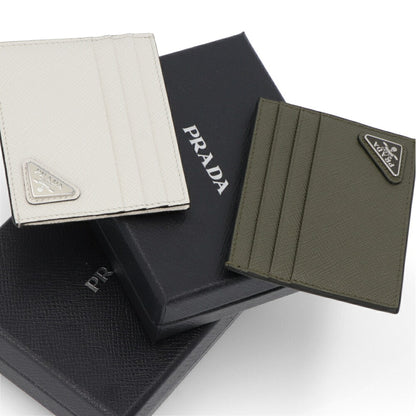 プラダ PRADA 雑貨 カードケース・名刺入れ メンズ ホワイト カーキ レザー トライアングル プレート ミニ財布 パスケース 2MC223 QHH