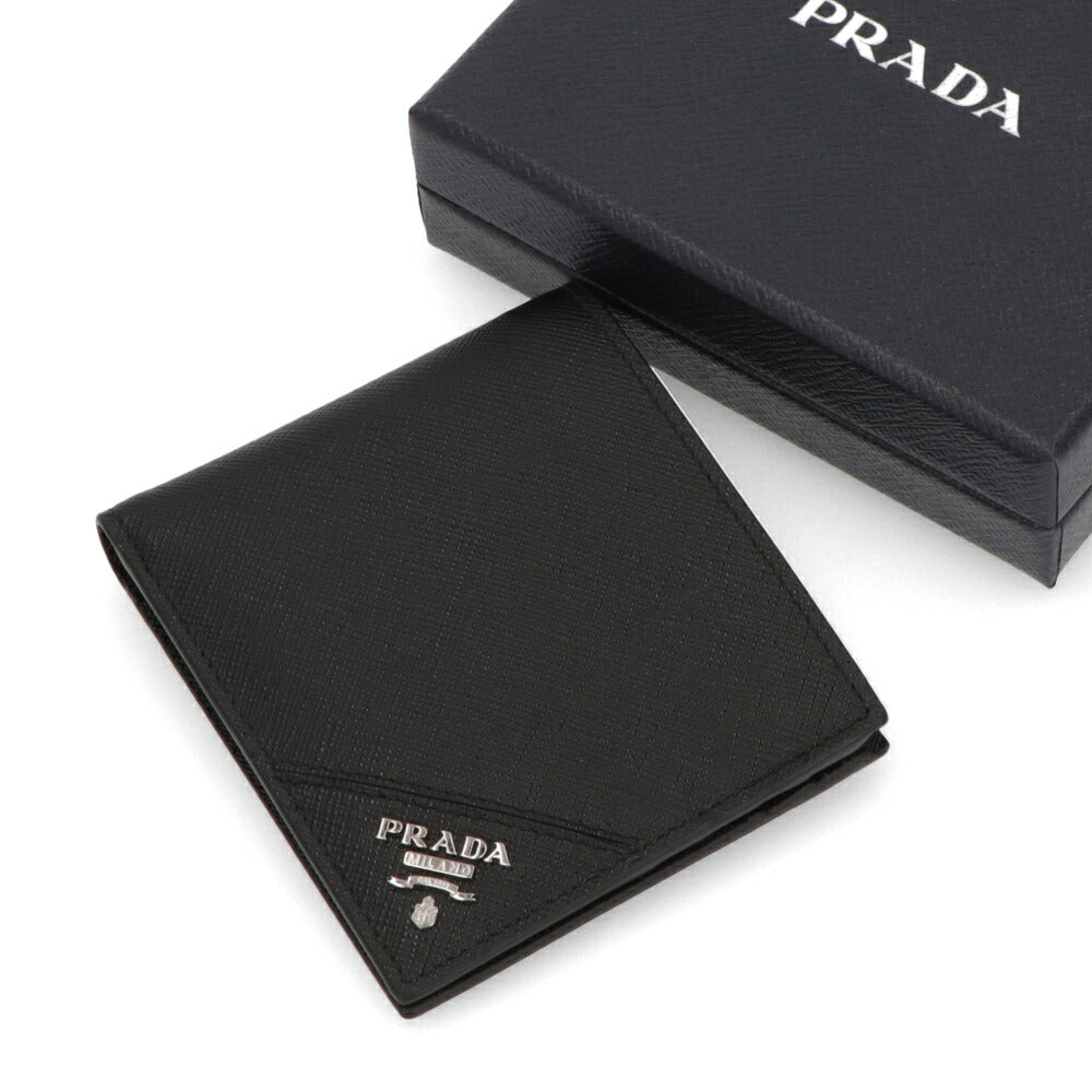 PRADA 二つ折り財布 ブラック メタルロゴ 2MO233 QME