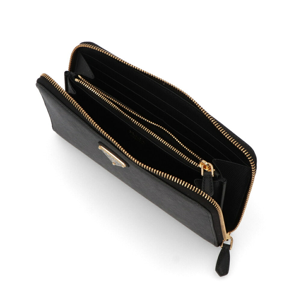 PRADA プラダ レディース 財布 長財布 ブラック 牛革 ラウンドジップ トライアングルロゴ ラウンドジップ 1ML506 QHH F0002