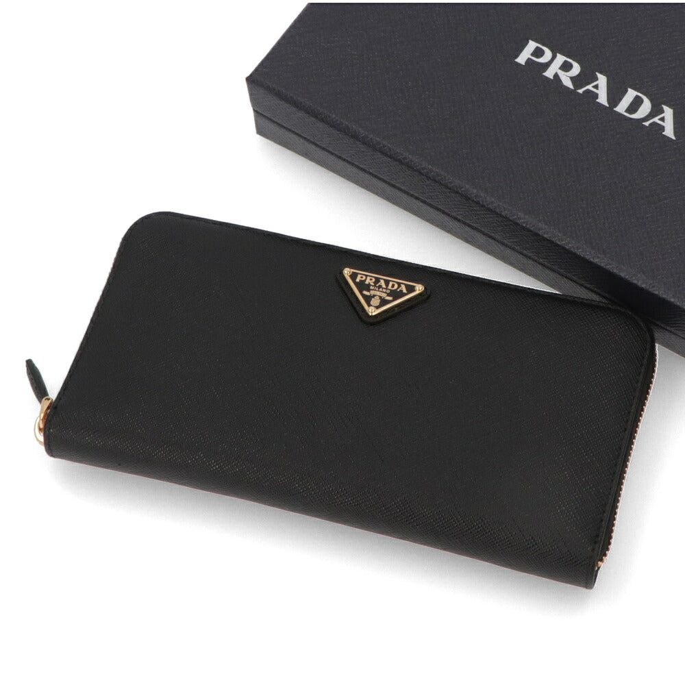 PRADA プラダ レディース 財布 長財布 ブラック 牛革 ラウンドジップ トライアングルロゴ ラウンドジップ 1ML506 QHH F0002