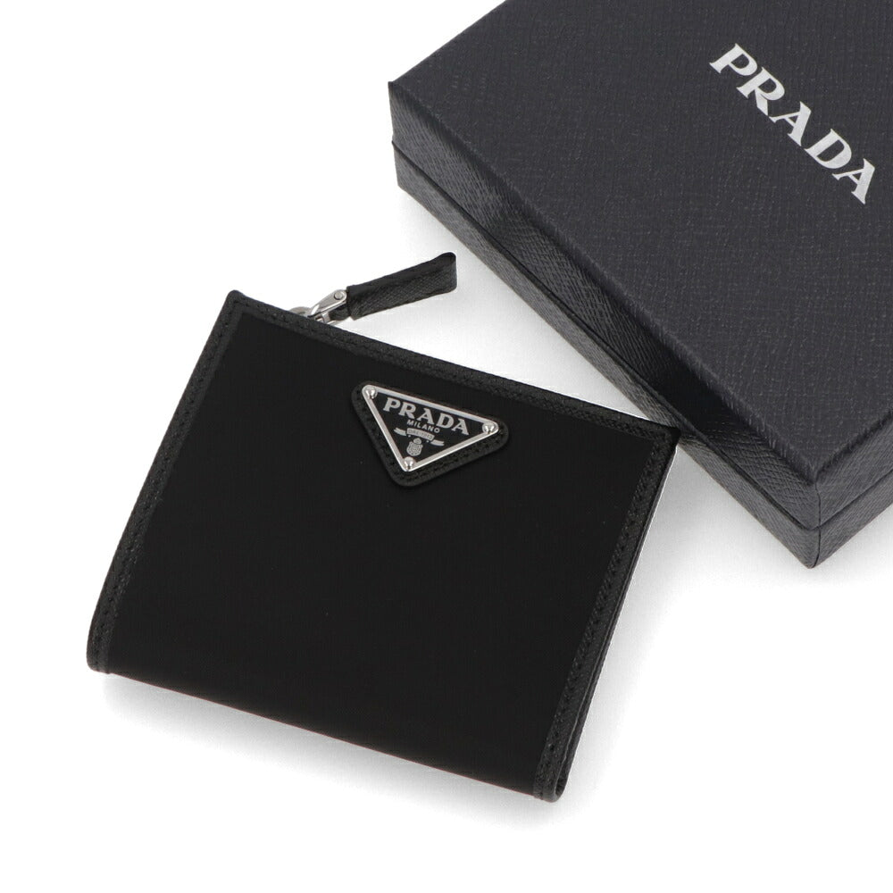 PRADA プラダ レディース 財布 二つ折り財布 ブラック レザー ナイロン Re-Nylon リナイロン トライアングルロゴ 小銭入れ付き 2ML049 2DMH F0002