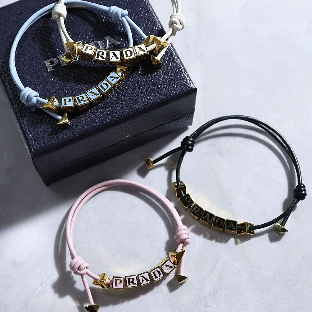 PRADA ブレスレット ブラック ホワイト ライトブルー ライトピンク ロゴ エナメルメタル 1IB522 038