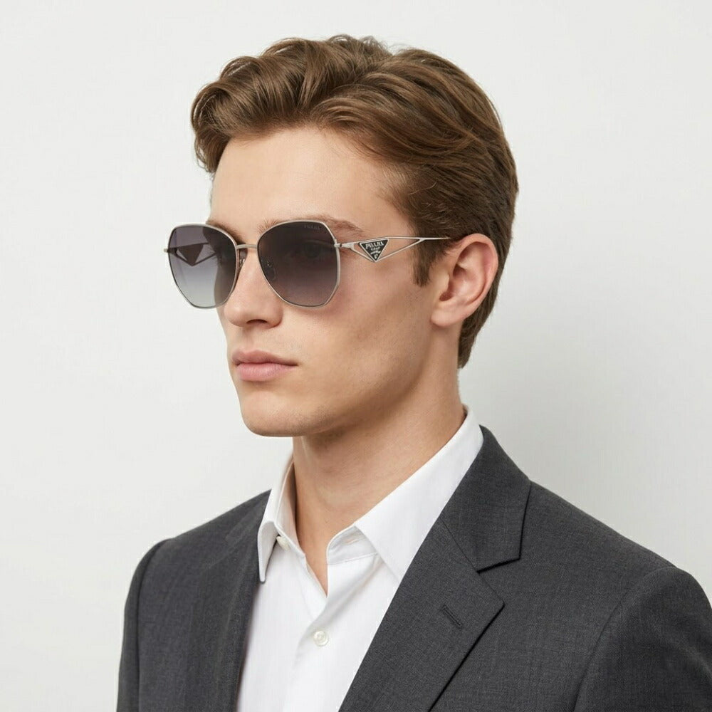 PRADA アイウェア サングラス グレー系 トライアングルロゴ バタフライ型 メタルサングラス SPR57Y E1BC