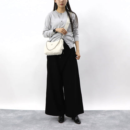 プラダ PRADA バッグ ショルダーバッグ レディース ホワイト ウール カシミヤ ロゴ 2Way ハンドバッグ ボア ファー チェーン