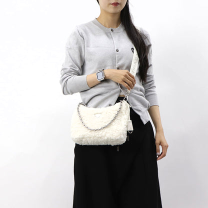 プラダ PRADA バッグ ショルダーバッグ レディース ホワイト ウール カシミヤ ロゴ 2Way ハンドバッグ ボア ファー チェーン